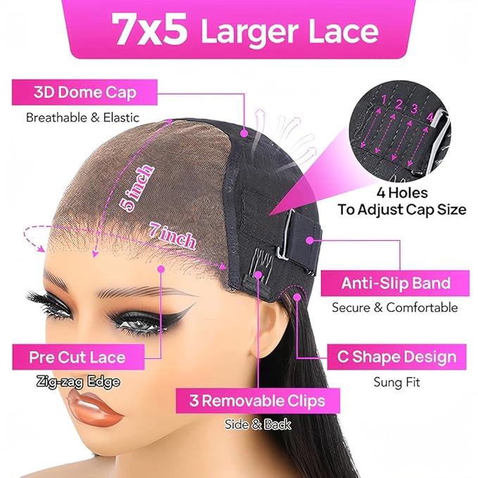 30 Inch 7X5 HD Lace Pre Bleached Knots Glueless Wigs Human Hair Pre Plucked Pre Cut, Wear and Go Water Wave Curly Lace Front Wig with Natural Hairline Baby Hair for Women Natural Black 200% Density