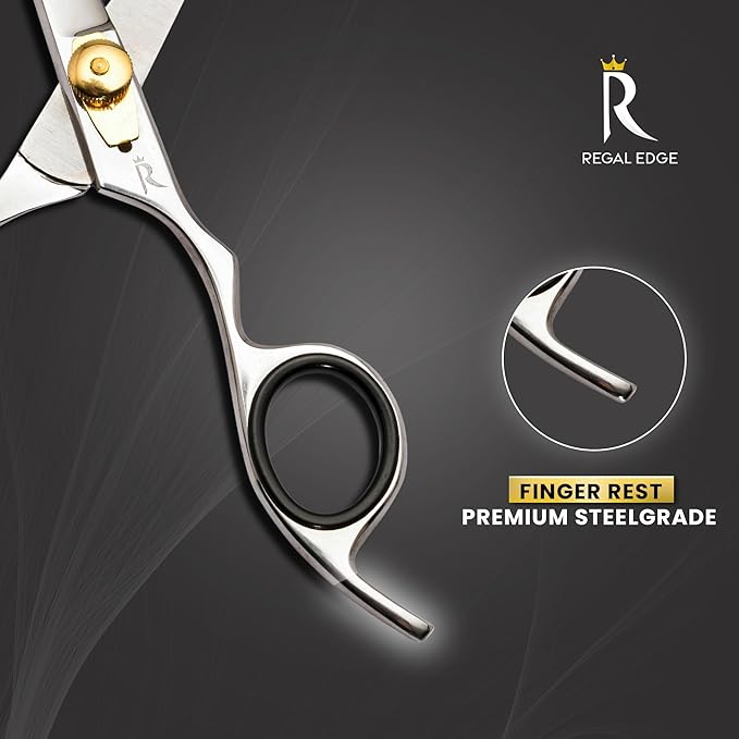 Hair Cutting Scissors - 6.5” Japanese Stainless Steel Professional Hair Scissors - Razor Edge Barber Scissors with Golden Tension Screw, Comb and Cloth - Hair Shears For Man Woman Adults Kids Babies