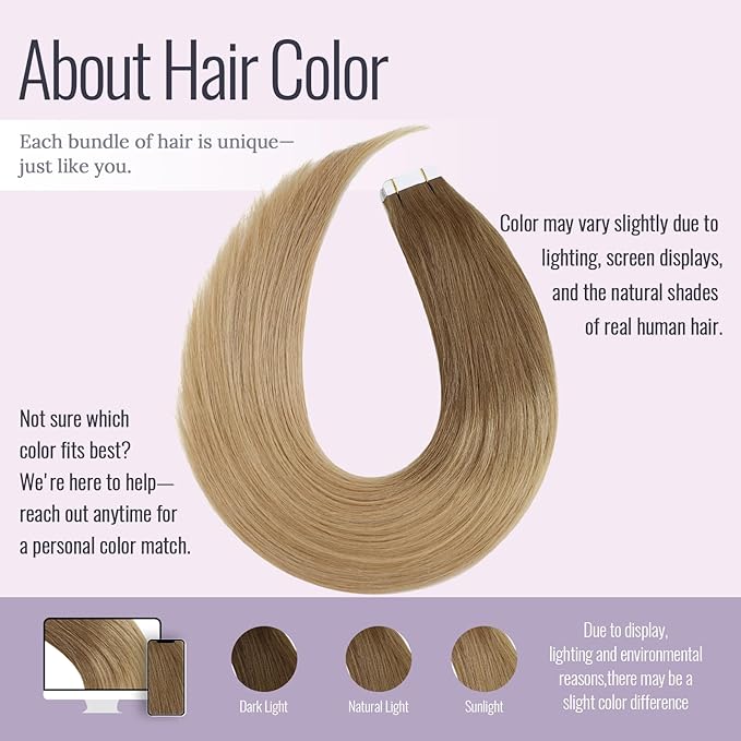 Fshine Balayage Tape in Hair Extensions - Human Hair Color 10 Golden Brown to 14 Dark Blonde - Seamless - 18 Inch Straight - 20 pcs 50 g,Designed to Boost Volume & Length