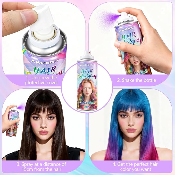 3 Pack Temporary Hair Color Spray - Purple. Blue, Pink - Washable Hair Color Spray for Kids Women Men Non-Toxic Hair Dye for Christmas Cosplay Party Concert with Hair Styling Comb Set
