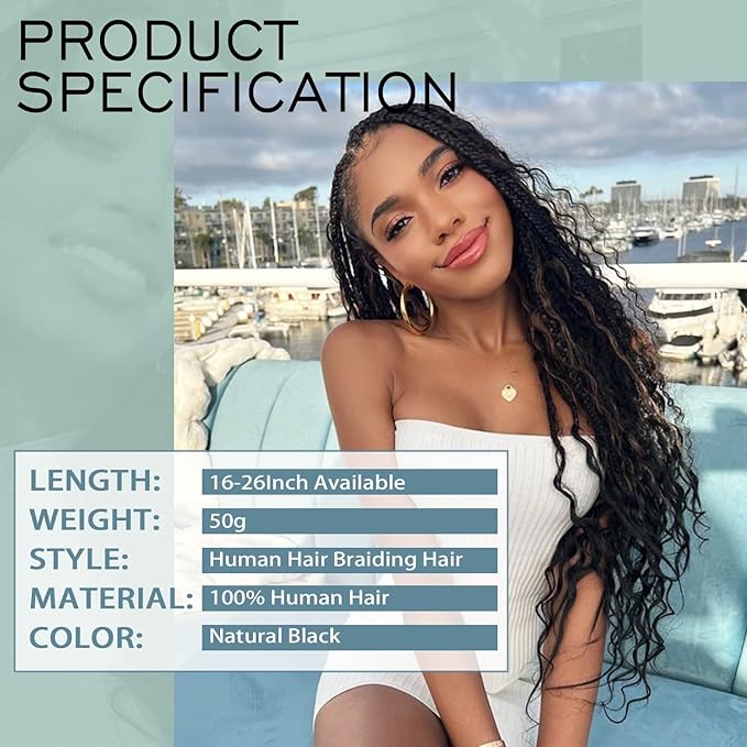 20 Inch Human Braiding Hair 50g Deep Wave Bulk Human Hair for Braiding Brazilian Virgin Human Hair Bundles Wet and Wavy Bundles No Weft Curly Human Hair Extensions for Boho Braids Natural Black