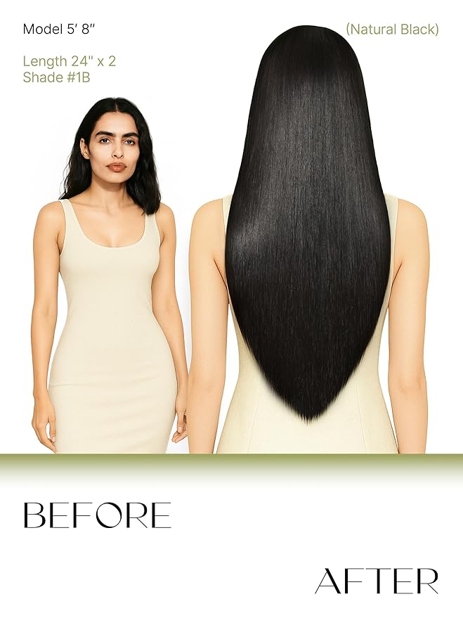 Frodio Clip Ins Hair Extensions Black: Remy Real Human Hair Pu Seamless Silk Long Straight Invisible Full Thick Virgin Brazilian Jet Black Natural Color Beauty For Women Can Be Body Wave 100g 7 Piece