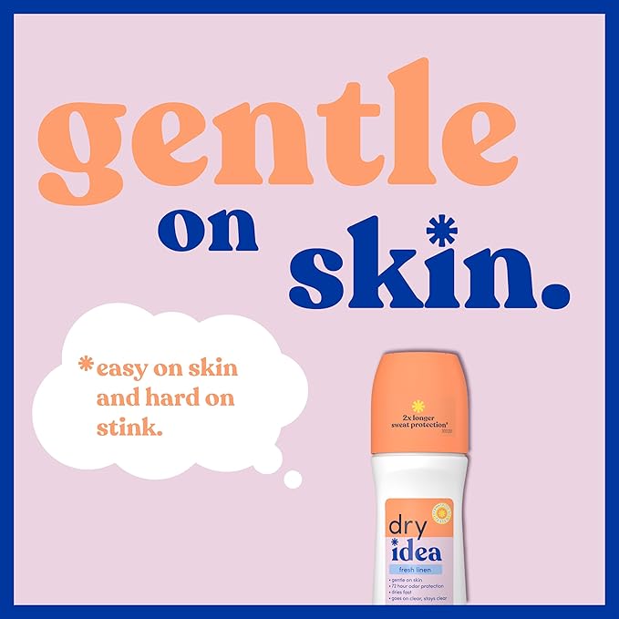 Dry Idea Fresh Linen Scent Roll On Deodorant & Antiperspirant for Women - Gentle on Sensitive Skin, 2X Longer Sweat Protection, 72Hr Sweat & Odor Protection, Womens Deodorant, 3.25oz (6 Pack)