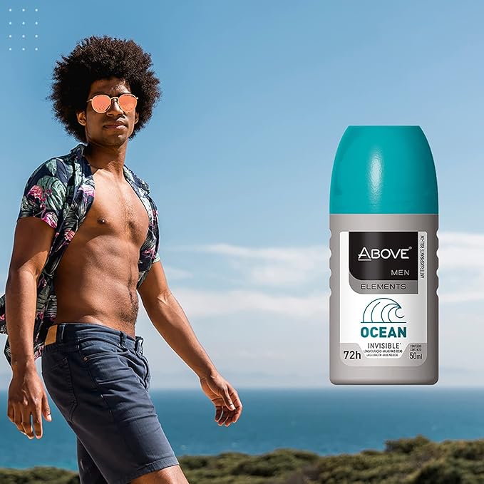 ABOVE Ocean - 72 Hour Antiperspirant Roll-On Deodorant for Men - Lemon, Bergamot, Lavender Scent - 1.7 oz