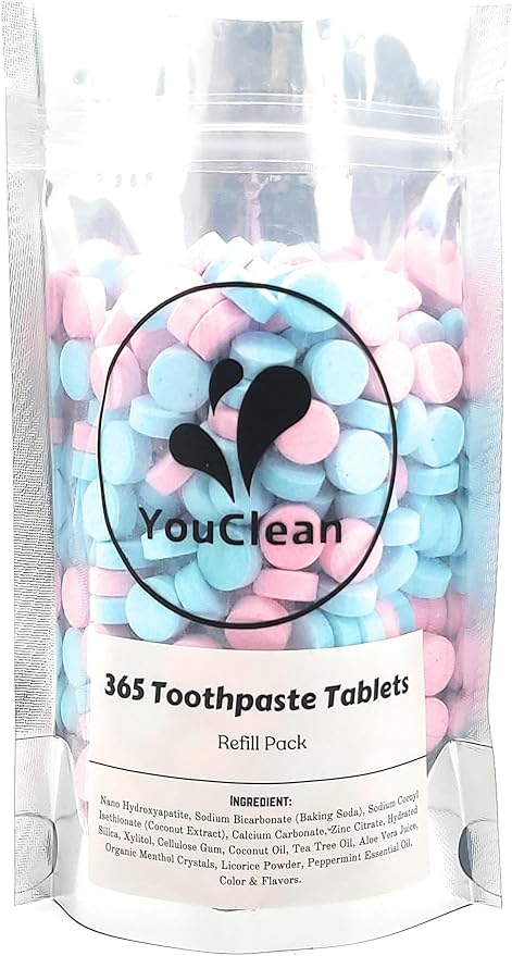 90 Toothpaste Tablets in Refill/Recycle Glass Tube - for Travel and Daily Home Office Use - Nano Hydroxyapatite, Fluoride-Free, Vegan