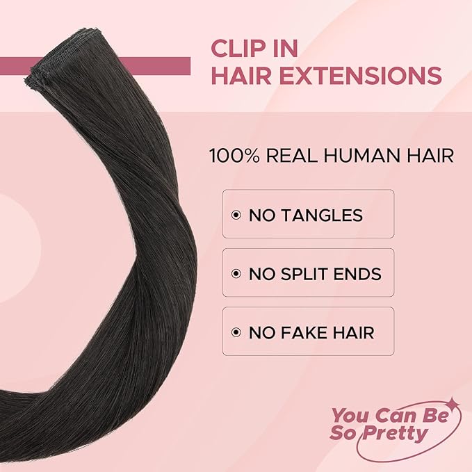 Clip in Hair Extensions Real Human Hair for Women, 12 Inch 33g 6pcs, Natural black, Straight - Highlight, Add Volume and Length for Daily Wear, Parties, Weddings