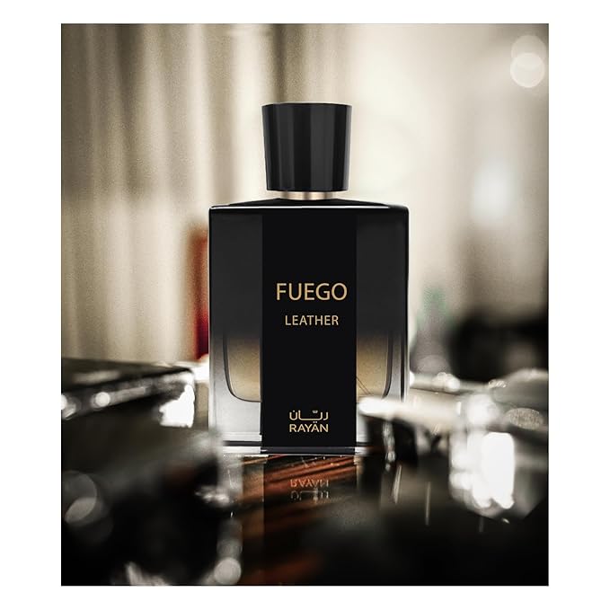 Fuego Leather Perfume for Men – Long Lasting Arabian Eau De Parfum, 100mL (3.34 Fl oz) Men Perfume with Bergamot, Lavender, Vetiver, Sandalwood & Amber - Ideal Gift for Father's Day