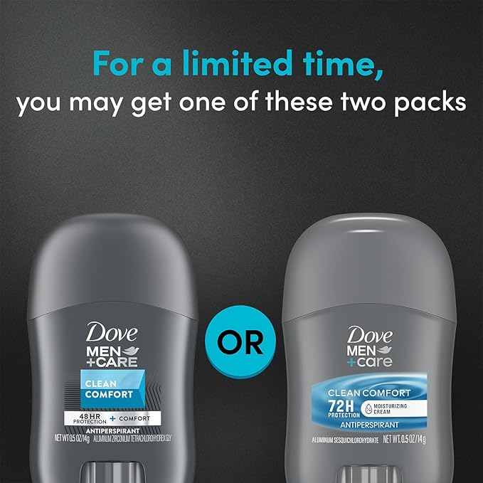 Dove Men+Care Clean Comfort Antiperspirant, 36-Pack – Men’s Mini Deodorant, Travel Size, Bulk, 72H Protection, 0.5 Oz Ea