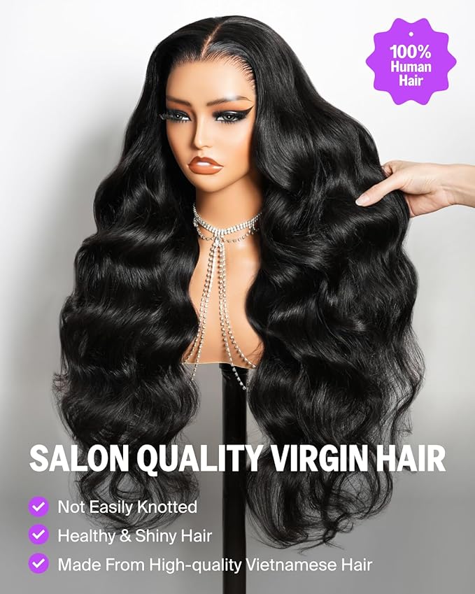 Glueless 13x6 Body Wave Lace Front Wigs Human Hair Pre Plucked Pre Cut Ear-To-Ear Frontal Wigs Human Hair 220% Density Wear and Go Glueless Drawstring Wig Human Hair 20 Inch