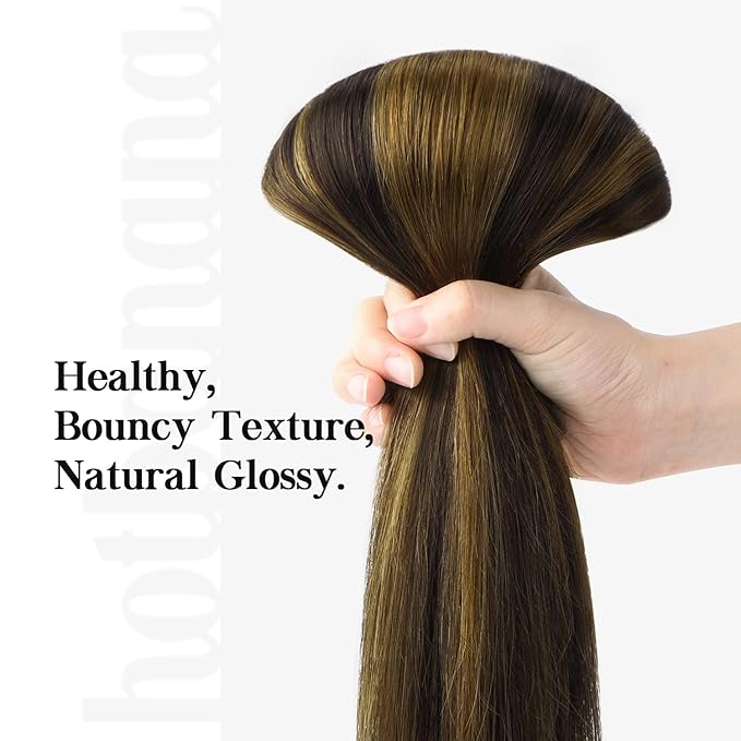 HOTBANANA Human Hair Clip in Hair Extensions, Balayage Dark Brown Mixed Golden Brown 120g Clip in Hair Extensions Real Human Hair Straight Remy Hair Clip Ins 24 Inch 7pcs