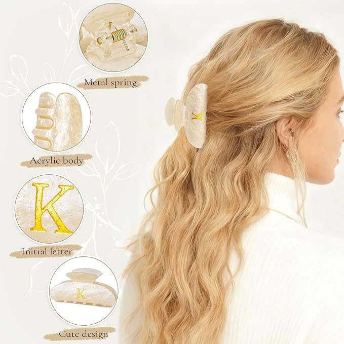 Gifts for Women Teacher,Hair Clips | Large Hair Claw for Girls - Teen Girl Cute Trendy Stuff Initial Hair Clips Personalized Hair Claws - Gold,T
