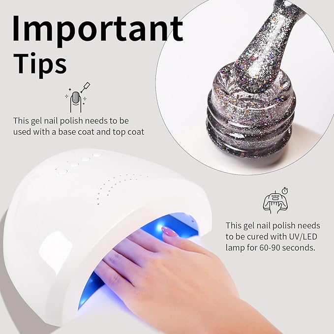 Silve Gel Polish Glitter Hema Free 0.34 OZ Same Color Same Top Cover Reflective Sparkle UV Polish Christmas Manicure Nail Art DIY