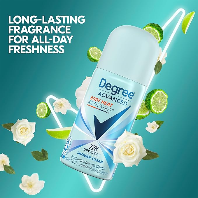 Degree Women’s Travel Deodorant Antiperspirant 24-Pack – Body Heat Activated 72H Protection Mini Dry Sprays, Shower Clean Scent, 1 Oz Ea