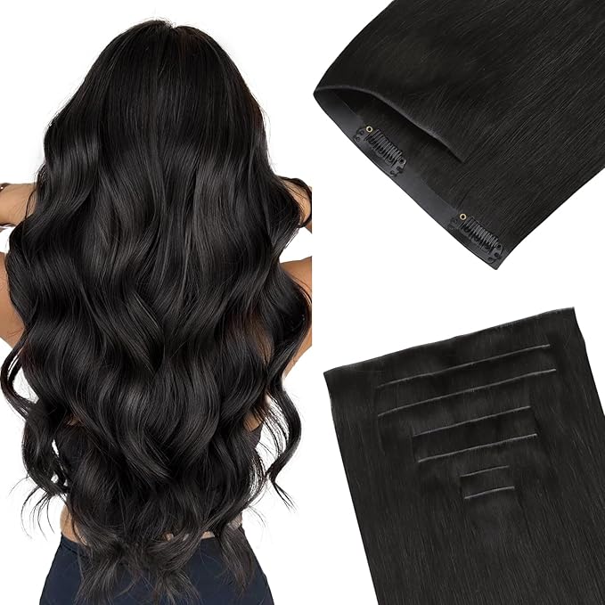 GOO GOO Invisi Edge Clip in Hair Extensions 18inch 170g 9Pcs Injected Seamless PU Clip in Hair Extensions, Virgin Real Human Hair, #1B Natural Black