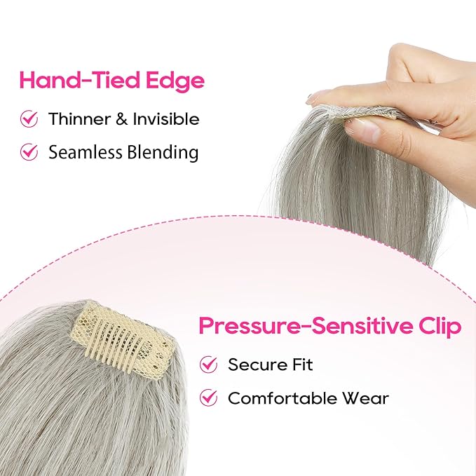 REECHO Clip in Hair Volumizer, Short Thick Clip in Hairpieces Adding Extra Hair Volume Extensions for Women with Thin Fine (Grey, 8 Inch(Pack of 2))