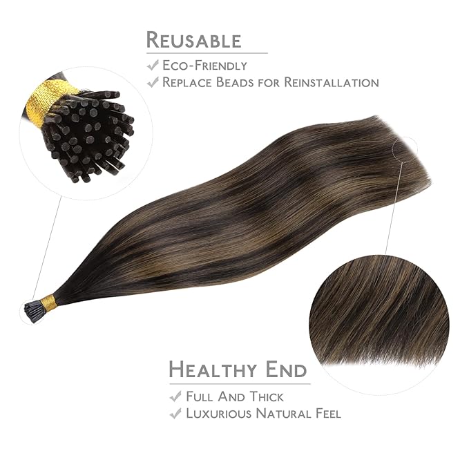 WENNALIFE I Tip Hair Extensions Human Hair, 50g 50s 20 Inch Balayage Dark Brown Mixed Chestnut Brown Remy Itip Human Hair Extensions Invisible Itips Straight I Tips Fusion Extensions Real Human Hair