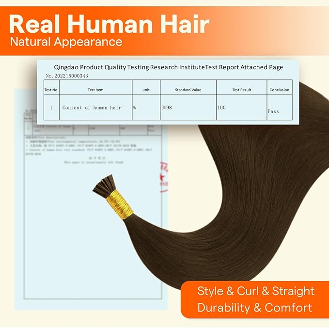 Full Shine I Tip Hair Extensions Real Human Hair 16 Inch 40 Grams Medium Brown Remy Hair Itip Human Hair Extensions Pre Bonded Fusion Extensions add Volume