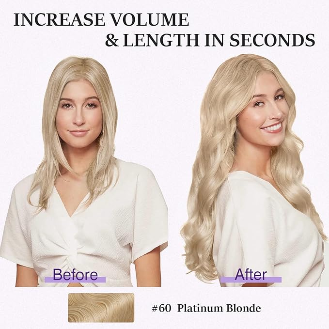 Halo Hair Extensions Real Human Hair,Halo Hair Extension 100% Human Hair,Wire Hair Extensions,Wavy 60 Platinum Blonde 70g/20inch