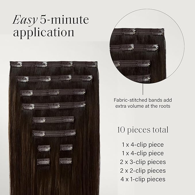 Luxy 100% Remy Human Hair, Classic 160g Clip-In Hair Extensions - 10 Wefts Multi-Dimensional Color for Natural Blending, Adds Volume & Length, Easy Apply & Remove 16" Dimensional Rooted Honey Espresso