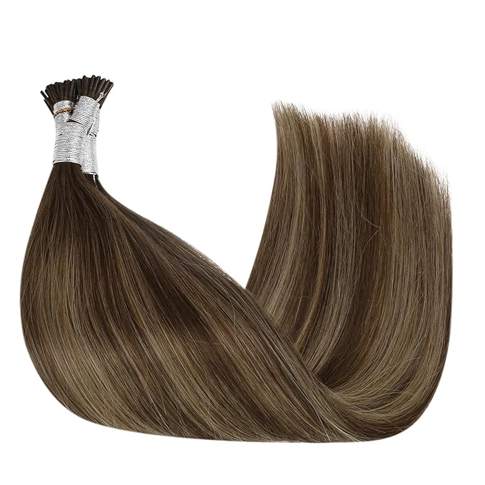 Full Shine Itip Human Hair Extensions 20 Inch 50 Grams Brown to Honey Blonde and Brown Itip Human Hair Extensions Long Straight Remy Hair for Women add Length