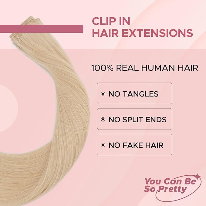 Clip in Hair Extensions Real Human Hair for Women, 14 Inch 36g 6pcs, Platium Blonde, Straight - Highlight, Add Volume and Length for Daily Wear, Parties, Weddings