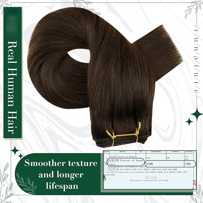 RUNATURE Clip in Extensions Real Human Hair, Dark Brown Hair Extensions Clip Ins, Straight Long Clip in Human Hair Extensions Full Ends, Natural Looking 20 Inch 50g 3pcs #2