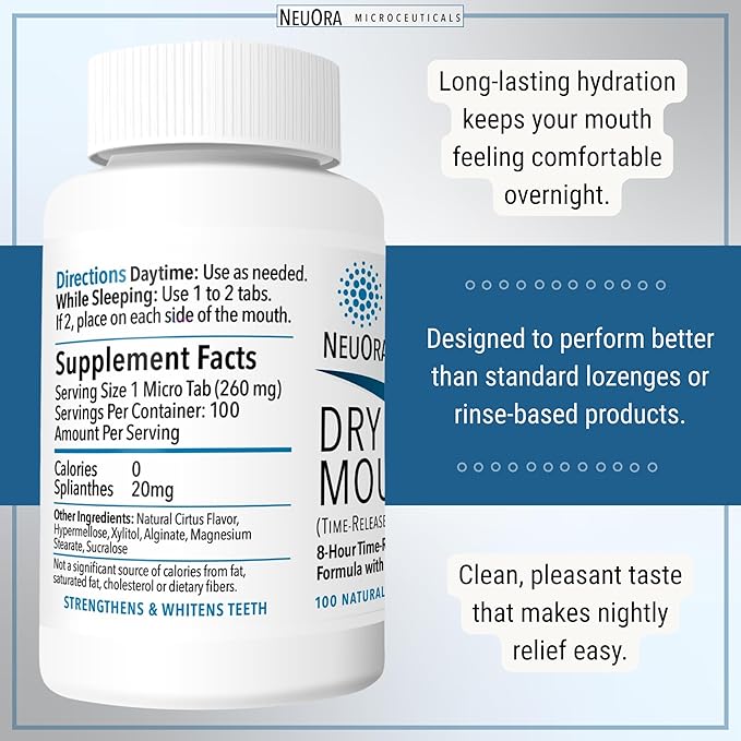 Dry Mouth TR by NeuOra Microceuticals: 8 Hour Time-Release Oral Micro Tabs, 1pk