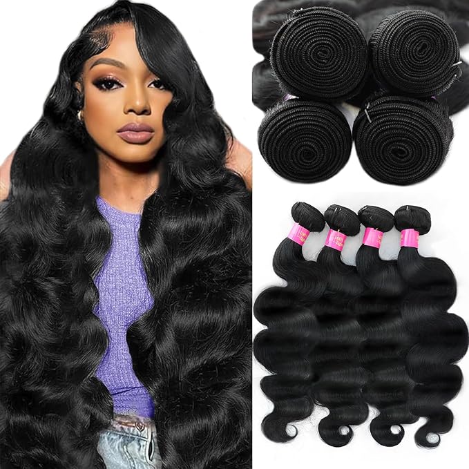 12A Human Hair Bundles 20 22 24 26 Inch 100% Unprocessed Brazilian Virgin Hair Body Wave Bundles 4 Bundle Quick Weave Human Hair Bundles for Black Women Natural Color