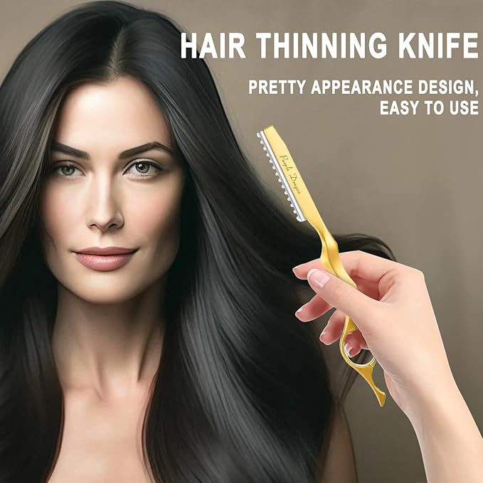 Hair Razors For Cutting Hair 7" Mental Thinning Styling Razors with 10 PCS Sharp Stainless Steel Blades Professional Styling Tool for Salon and Home (Gold)