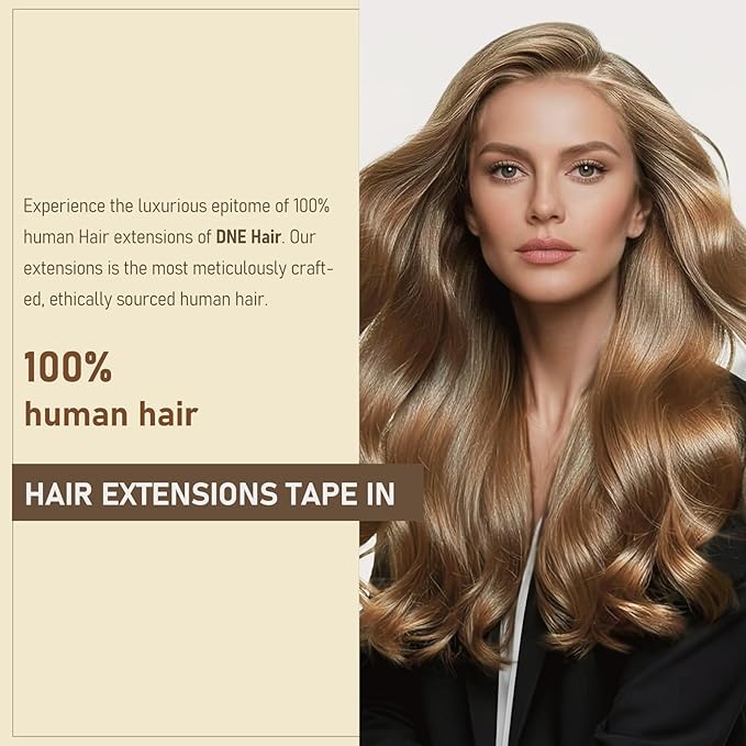 DNE Tape in Hair Extensions Real Human Hair 22inches 20Pcs/50g/Pack Seamless #M4/27Chocolate Brown to Honey Blonde Straight Invisible Double Sided Tape in Hair Extensions for Women/Girls
