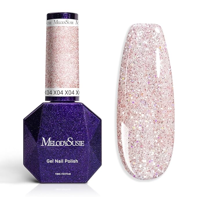 MelodySusie Galaliver Pink Glitter Gel Nail Polish, 15ML Sparkly Light Pink Shimmer Gel Polish Soak Off UV LED Cured Long Lasting Gift for Women DIY Nail Design Nail Art Manicure X04