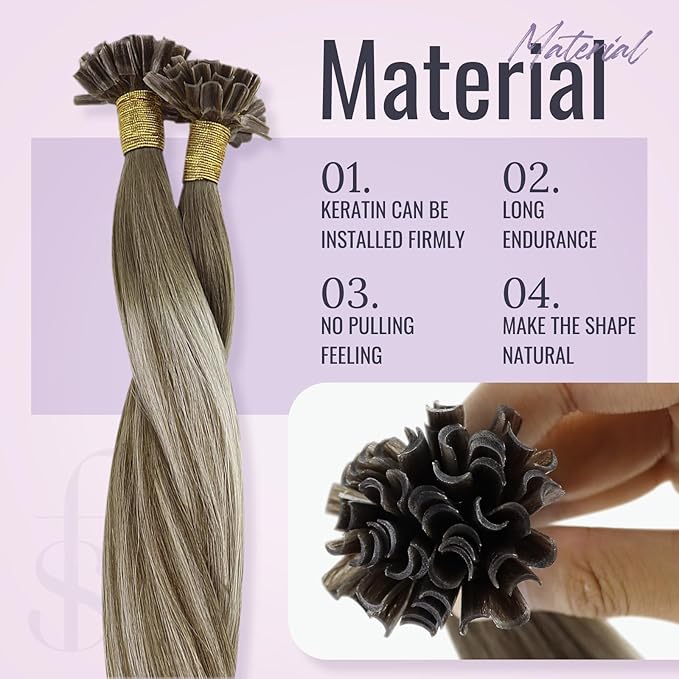 Fshine Blonde Fusion Hair Extension Human Hair 22 Inch U Tip Human Hair Extension Chestnut Brown to Platinum Blonde Hair Extensions Keratin Bond Hair Extensions 1g/Strand 50g/Pack