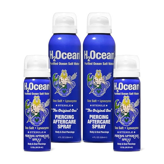 H2Ocean 2+2 Piercing Aftercare Spray Bundle Sea Salt Keloid & Bump Treatment, Wound Care Spray