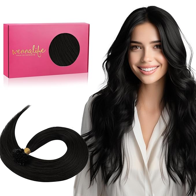 WENNALIFE U Tip Hair Extensions Human Hair, 50g 50s 24 Inch Jet Black Remy Hair Extensions K Tip Hair Extension Real Human Hair Invisible Straight Keratin Hair Extensions
