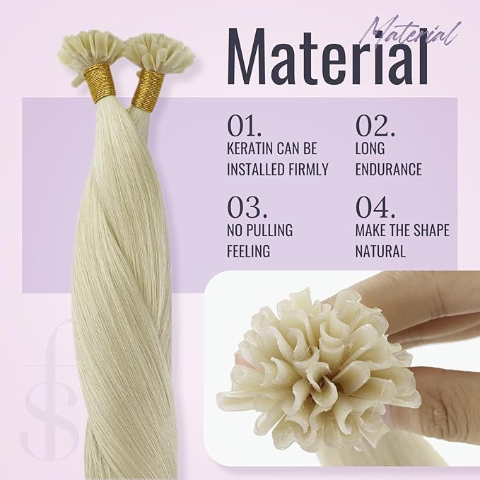 Fshine Pre Bonded Hair Extensions Real Human Hair White Blonde 20 Inch Nail Tip Keratin Bonding Human Hair Extensions 50g/50s Blonde Hair Extension Real Hair Bondings