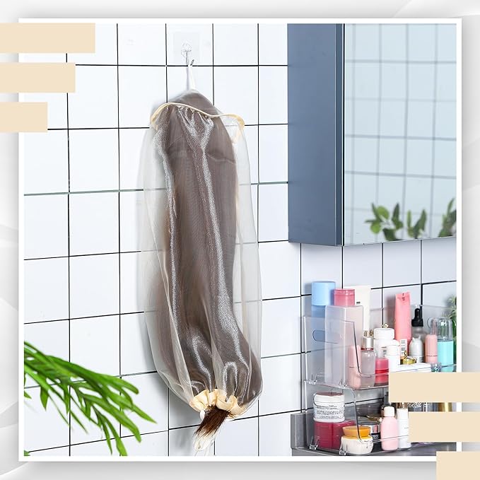 Loopeer 6 Pcs Wig Storage Bags Adjustable Wig Bag with Drawstring Portable Travel Organizer for keep from Dirt Dust(Beige)