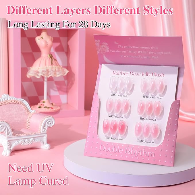 Double Rhythm 6 Pcs 15 ML Gel Polish Set Same Color Same Bottle Soak Off Gel Polish Kit Nail Art Manicure Salon DIY at Home for Women (Milky Nude Pink-T6-84)