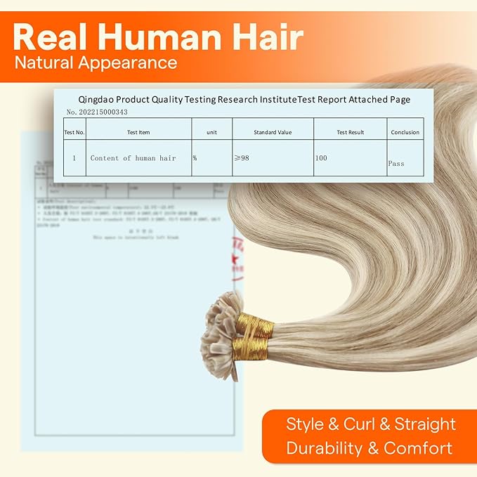 Full Shine U Tip Hair Extensions Blonde Highlighted Ktip Human Hair Extensions 16 Inch Prebonded Keratin Extensions Remy Hair 50 Grams Fusion Extensions for Women