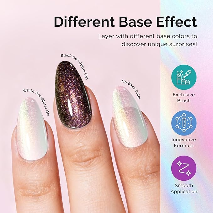 MelodySusie Pink Aurora Shimmer Gel Nail Polish, 0.5fl oz Soak Off UV LED Holographic Pink White Glitter Gel Polish Gift for Women Nail Art Manicure Salon DIY Nail Design Decoration at Home-G2606
