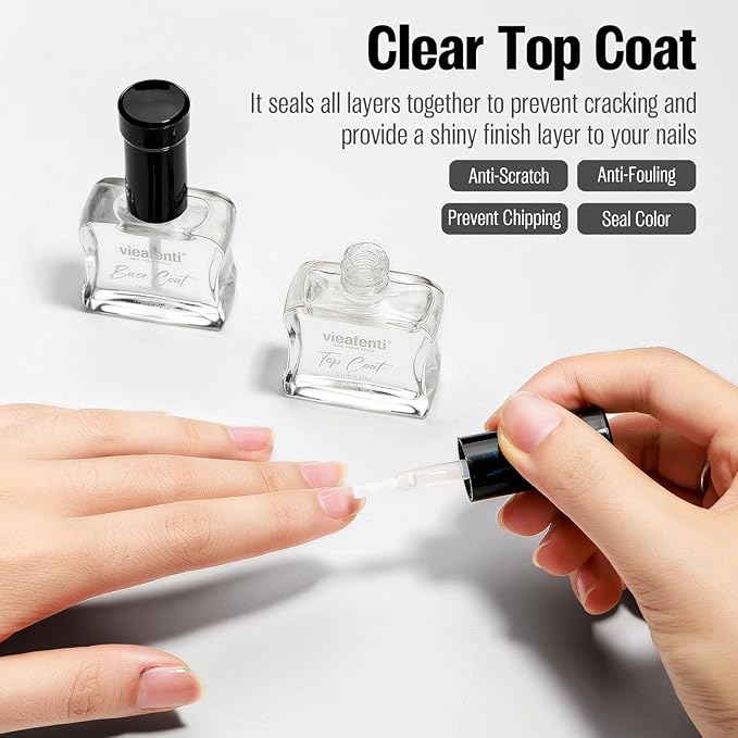 Nail Base Top Coat Nail Polish Quick Dry 15ml, Clear Top Coat Nail Polish Non Gel High Shine Air Dry Fast Regular Salon Quality Nail Art for Ladies