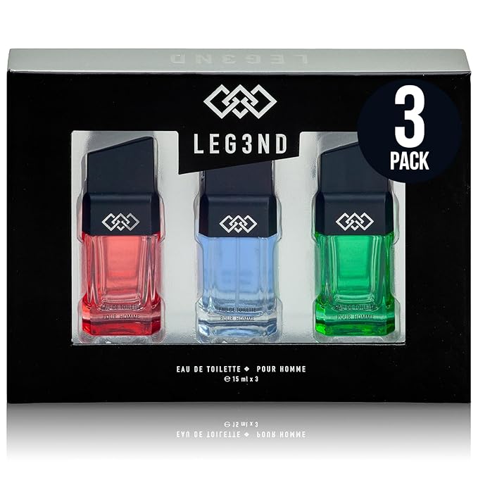 LEG3ND Pour Homme Set of 3 Cologne Spray - 0.5/15ml Eau de Parfum Spray Long-Lasting Scent with Elegant & Sleek Glass Bottle - Fragrances for Men Gift Set with Luxurious Fresh & Musculine Notes