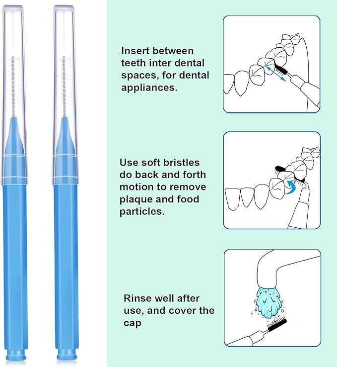 Patelai 100 Pieces Braces Brush for Cleaner Interdental Brush Toothpick Dental Tooth Flossing Head Oral Dental Hygiene Flosser Toothpick Cleaners Tooth Tool(Blue,Proper Size)