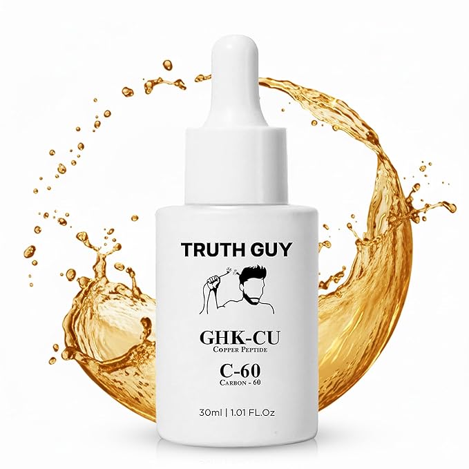 Truth Guy GHK-CU Anti-Aging Copper Peptide Serum for Skin & Hair Growth, with Carbon-60 for Fuller Hair, Beard and Lashes - Boost Hair Growth & Reduce Aging Effect – One Month Supply for Men and Women
