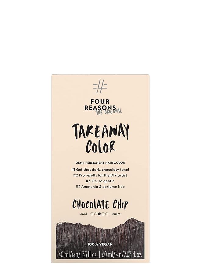 Four Reasons Original Takeaway Color - Chocolate Chip – 4.7 Dark Chocolate Brown - Demi-Permanent Hair Color - Ammonia-Free and Fragrance-Free Hair Dye - 100% Vegan & Cruelty Free