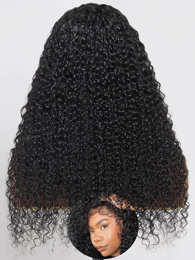 Julia Hair Bye Bye Knots Curly 4C Baby Hairs Lace Human Wig with Kinky Edges Hairline 7x5 Invisible Knots Pre Cut HD Lace Front Glueless Wig Pre Bleached Pre Plucked for Beginners 150% Density 22 Inch