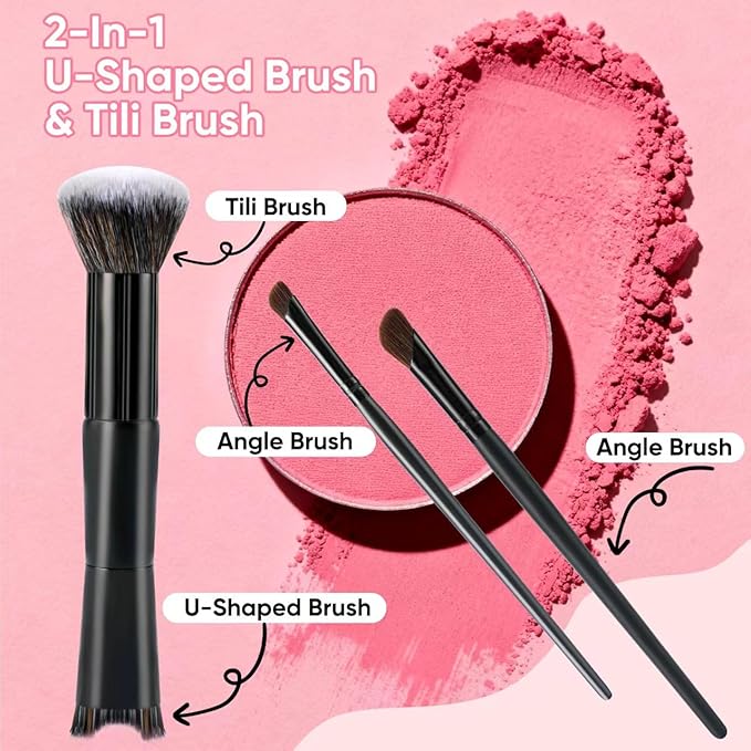 3pcs Nose Contour Brush Set，2-in-1 Nose Contour Brush，Professional Makeup Brush Set for Eye Shadow and Shaping Beauty
