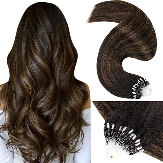 LaaVoo Micro Loop Hair Extensions Real Human Hair Balayage Darkest Brown Mix Light Brown Microlink Hair Extension Human Hair for Women Ombre Brown Microbead Extensions 1g/1s 50g 16 INCH