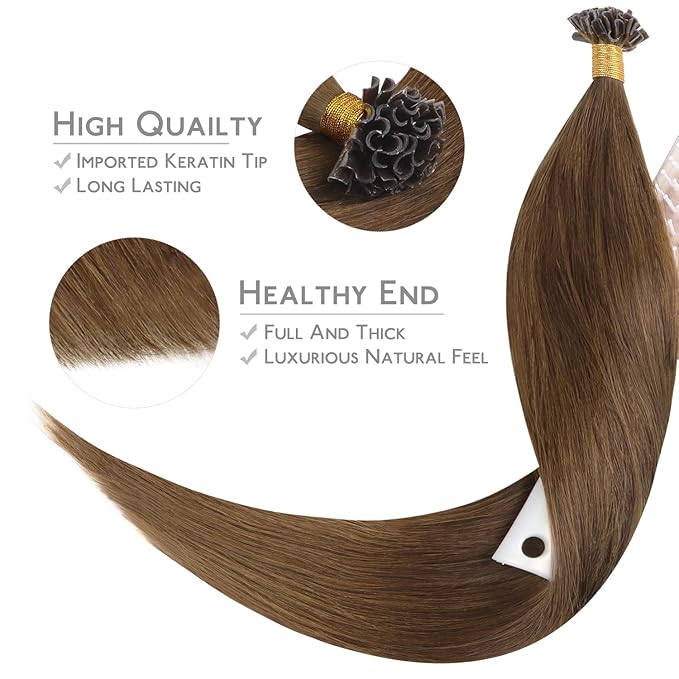 WENNALIFE U Tip Hair Extensions Human Hair, 50g 50s 16 Inch Light Auburn Brown Remy Hair Extensions K Tip Hair Extension Real Human Hair Invisible Straight Keratin Hair Extensions