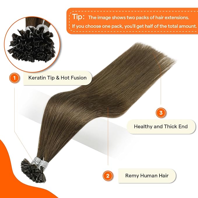 Full Shine U Tip Hair Extensions Real Human Hair Color 4 Middle Brown Keratin Tip Hair Extensions Human Hair 40 Grams Fusion Extensions Soft Remy Hair 14 Inch for Wedding
