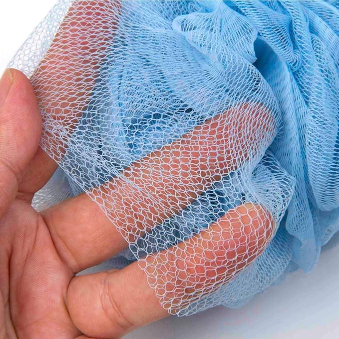 Loofah Back Scrubber for Shower, Wooden Long Handle Bath Sponge Lufa Shower Brush, Soft Nylon Mesh Back Cleaner Washer, Women & Men Exfoliating Luffa Pouf on a Stick for Body (Blue)